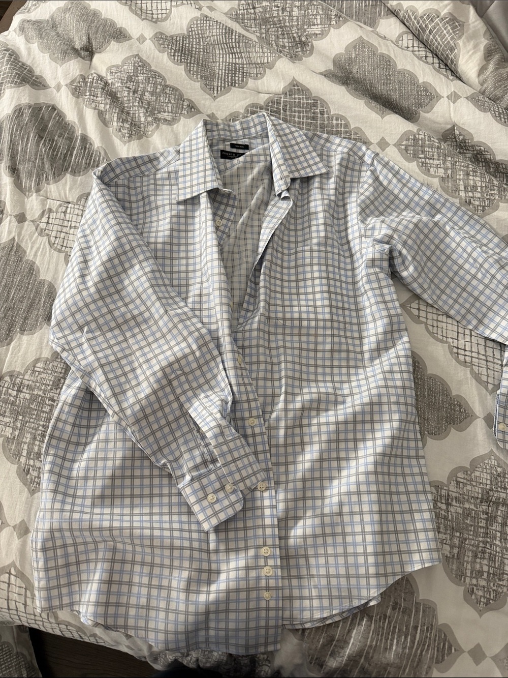 Pronto Uomo Blue and White Windowpane Dress Shirt